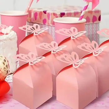 10шт Розовых Белых фиолетовых коробок для конфет и шоколада с бабочками День рождения Свадебные украшения Принадлежности Подарочная коробка для душа ребенка