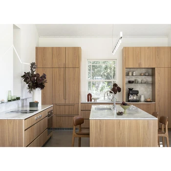 2023 Минималистский Дизайн Современный Кухонный шкаф из деревянного Шпона Дизайн кухонных шкафов из деревянного Шпона