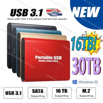 2023 Новый Высокоскоростной Внешний Жесткий диск 500 ГБ 1 ТБ 2 ТБ 4 ТБ 256 ТБ USB3.1 SSD 2,5-Дюймовый Портативный SSD 16 ТБ Жесткий диск для ноутбука PS5