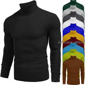 2023 Новый Осенне-зимний свитер с высоким воротом, мужские Однотонные Повседневные вязаные пуловеры, Свитер, Мужской Приталенный пуловер, мужская одежда