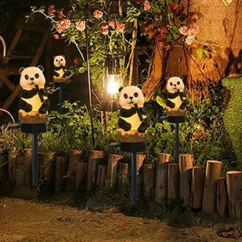 4шт Светодиодных солнечных торшеров Giant Panda Цветочные Парковые Садовые газонные лампы Культурный Творческий ландшафт Праздничное освещение для вечеринок