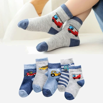 5 пар / лот, осенне-зимние детские теплые носки в кавайном стиле, мягкие дышащие хлопковые детские носки для мальчиков с мультяшными мультфильмами