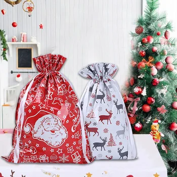 5шт Новогодних больших рождественских сумок для чулок Мешки Санта Клауса Рождественский подарочный пакет для хранения подарков Санта Клауса Карман на шнурке