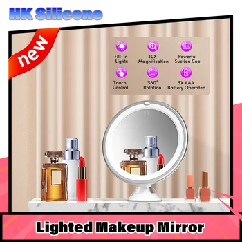 HK Модернизированное 10-кратное Увеличительное Зеркало для макияжа с подсветкой, сенсорным управлением и Вращающейся на 360 Градусов Рукояткой, Увеличительное Зеркало с подсветкой
