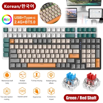 K96 2.4 G/BT5.0 Беспроводная Игровая Механическая Клавиатура 100 Клавиш Красный/Зеленый Переключатель Hotswap RGB Подсветка Клавиатуры для ПК Компьютерный Геймер