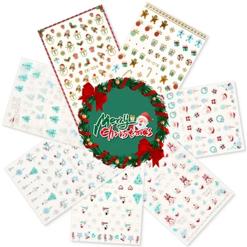 KADS 3D наклейки для ногтей в виде снеговика, Рождественские наклейки в виде Санта-Клауса, снежинки, самоклеящиеся наклейки, Слайдеры для зимнего маникюра, украшения для ногтей