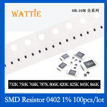 SMD резистор 0402 1% 732K 750K 768K 787K 806K 820K 825K 845K 866K 100 шт./лот микросхемные резисторы 1/16 Вт 1,0 мм*0,5 мм