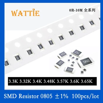 SMD резистор 0805 1% 3.3K 3.32K 3.4K 3.48K 3.57K 3.6K 3.65K 100 шт./лот микросхемные резисторы 1/8 Вт 2.0 мм * 1.2 мм