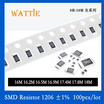SMD резистор 1206 1% 16M 16.2M 16.5M 16.9M 17.4M 17.8M 18M 100 шт./лот микросхемные резисторы 1/4 Вт 3.2 мм * 1.6 мм высокой мегомности