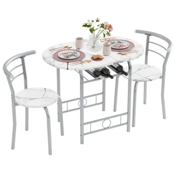 Vineego, Обеденный набор из 3 предметов на 2 персоны, Небольшой кухонный стол для завтрака, компактные Деревянные стулья и столовый набор разных цветов