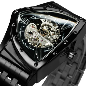 WINNER Black Triangle Skeleton Механические часы Лучший бренд класса Люкс Ремешок из нержавеющей стали Модные Спортивные Автоматические Мужские часы New