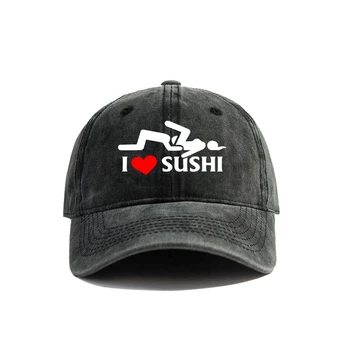 Бейсболка I Love Sushi, летние шляпы для папы, мужские уличные регулируемые хлопчатобумажные кепки MZ-471