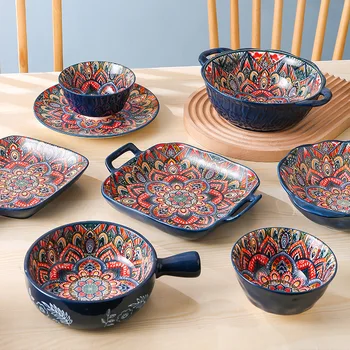 Богемная керамическая посуда Orantis Чаши Тарелки Ретро-ручная роспись Бытовая Легкая роскошная посуда