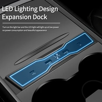 Быстрое зарядное устройство мощностью 27 Вт, USB-шунтирующий концентратор, светодиод для Tesla Model 3 Y 2021 2022, интеллектуальная док-станция, удлинитель для разветвителя питания
