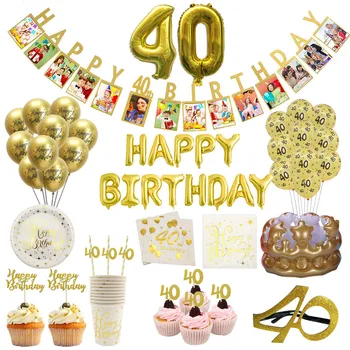 Воздушные шары с номерами 40-летней давности, Баннер, Салфетки, Соломинки, Топперы для кексов Для вечеринки по случаю Дня рождения взрослых, мужчин и женщин, принадлежности для празднования 40-летия