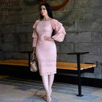 Горячее Розовое Вечернее платье большого размера с длинным рукавом, Короткие Платья 2023, Кружевные аппликации, Вечернее платье Abiye Robe De Soiree, Праздничное платье