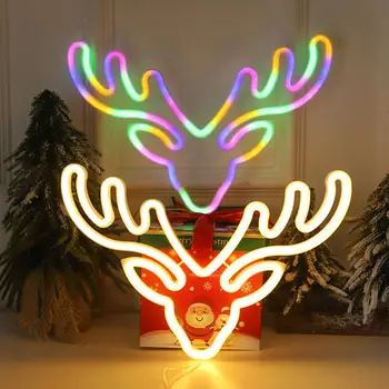 Декоративный неоновый свет Декор из светодиодного неонового света Уникальная форма головы оленя Рождественский светильник Олень с низким энергопотреблением, работающий от USB/ аккумулятора
