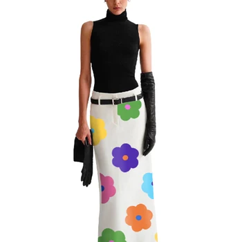 Женские маленькие свежие макси-юбки с разрезом сзади и цветочным принтом Yeezzi 2023, летние модные Элегантные юбки для вечеринок для женщин