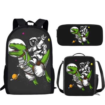 Забавный набор рюкзаков с динозавром-астронавтом, школьная сумка большой емкости, студенческие сумки с мультяшными книгами, трендовый рюкзак для отдыха с ланч-боксом