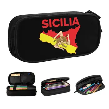 Карта Сицилии, школьный пенал Trinacria, большая вместимость, Сицилийская гордость, сумка для карандашей, Студенческие канцелярские принадлежности