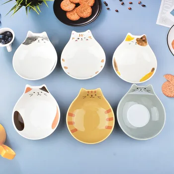 Керамическая салатница с кошачьей мордочкой из японского мультфильма, миска для десерта в форме кошки, Рисовая миска для десерта, Детская посуда, Принадлежности для домашней кухни, Столовая посуда
