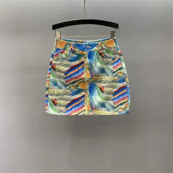 Классическая джинсовая юбка, Женская Летняя новинка 2023, Корейская короткая юбка трапециевидной формы с высокой талией, джинсовая юбка Slim
