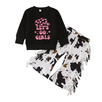 Комплект детской осенней одежды для маленьких девочек, зимние топы с длинными рукавами и буквенным принтом, брюки, наряды из 2 предметов, одежда 아동 상하복 세트