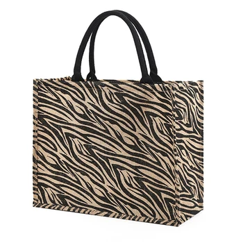 Летние роскошные джутовые сумки для покупок, винтажная леопардовая пляжная сумка для ежедневного использования, женская сумка-тоут большой емкости, женская модная сумка через плечо.