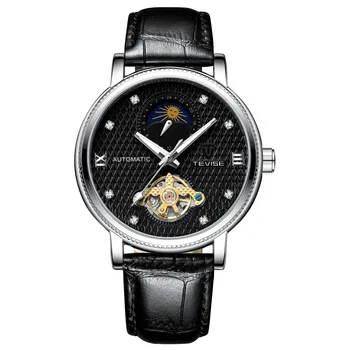 Механические часы, водонепроницаемые мужские часы с фазой Луны, часы с круглым ремешком