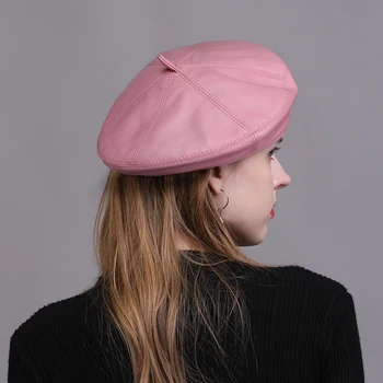 Мода 2023, женская весенне-зимняя шляпа художника из натуральной кожи в британском стиле, Женская Ретро-Корейская восьмиугольная шляпка, Розовый/Хаки Берет