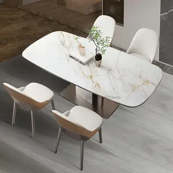 Мраморный прямоугольный журнальный столик в столовой, Высококачественная бытовая мебель для кухни ресторана, длинный стол, Сочетание стульев