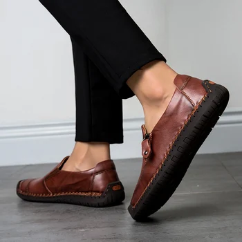 Мужская кожаная обувь 2023 года, новая дышащая мужская социальная обувь, Повседневные лоферы для мужчин, обувь в деловом стиле