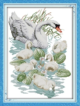 Набор для вышивания крестиком Joy Sunday с предварительной печатью Easy Pattern Aida, набор для вышивания из тисненой ткани-мать-лебедь и ее сын