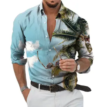 Новый стиль Гавайских мужских рубашек на пуговицах 2023 Топ, Повседневная футболка с коротким рукавом, Тонкая Повседневная одежда с принтом, Рубашки в праздничном стиле