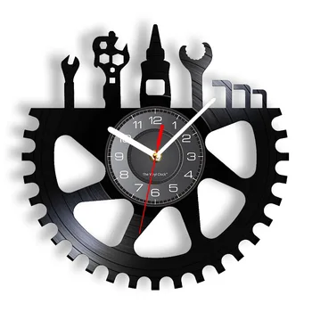 Оборудование для ремонта велосипедов Логотип Виниловая музыкальная пластинка Настенные часы Механик Декор Гостиной Магазин велосипедов Бесшумные кварцевые часы Настенные часы