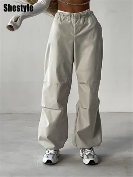 Повседневные свободные брюки в стиле Шистайл в стиле хип-хоп, женские брюки на молнии с оборками и эластичной резинкой на талии, уличная одежда Карго 2023, Прямая поставка