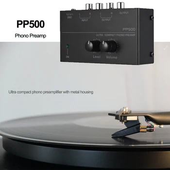 Предусилитель PP500 Phono с регулятором громкости низких и высоких частот, Выходными интерфейсами RCA, Ультракомпактный виниловый проигрыватель, усилитель