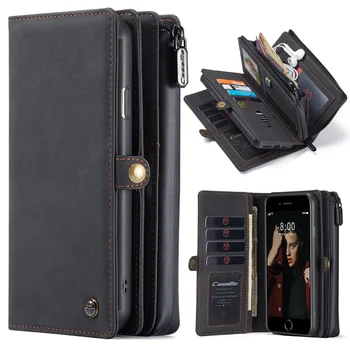 Прочный кожаный чехол-бумажник с магнитной застежкой для iPhone XR 8 7 SE 2020, съемный карман на молнии, откидная крышка с держателем для карт