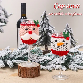 Рождественский Шерстяной набор бокалов для вина Набор бутылок для вина Санта Клаус Снеговик Украшения Рождественского стола