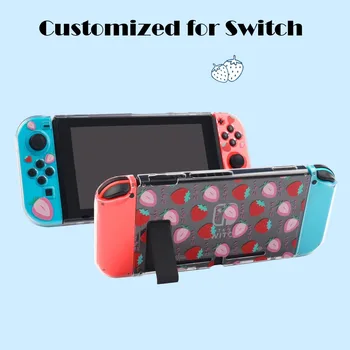 Розовый клубничный прозрачный ПК + силиконовый защитный чехол для Nintendo Switch, кожа контроллера консоли, геймпад, полная оболочка