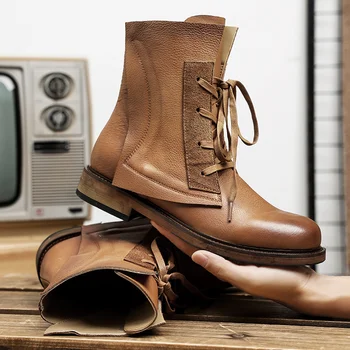 Роскошные дизайнерские мужские ботинки Уличные рабочие ботинки с высоким берцем для мужчин, ботильоны из натуральной кожи, уличные итальянские деловые ботинки в стиле милитари