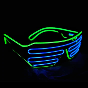 Светящийся Затвор Неоновые Рейв-мигающие Очки El Wire LED Солнцезащитные очки Подсвечивают Костюмы диджеев Для вечеринки 80-х, EDM RB03 (Светло-зелено - синий)