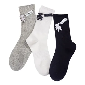 Синие носки Klein, женские носки Ins, носки Tide, Корейские длинные хлопчатобумажные носки для студентов с милым мишкой.