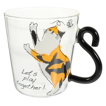 Стеклянная чашка, чашка для чая с милым котом, контейнер для воды, Офисная чашка для напитков, Стеклянная офисная кофейная кружка с котом