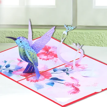 Трехмерная открытка Колибри, 3D поздравительная открытка, вырезанная лазером, Креативная, включает конверт и бирку для заметок ко Дню матери.
