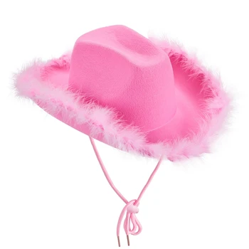 Универсальная Ковбойская Шляпа с Полями из Перьев, Розовая Ковбойская Шляпа для Марди Гра