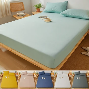 Хлопчатобумажная простыня Soild Color с эластичной лентой, нескользящий Регулируемый наматрасник для двуспальной кровати King Queen 160x200 200x200 см