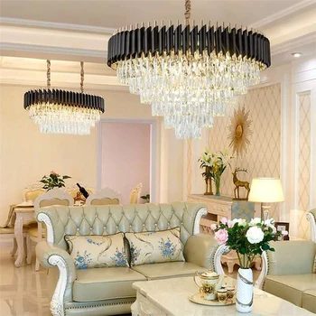 Хрустальная люстра K9 Современный роскошный кольцевой подвесной светильник для гостиной, Круглая Черная подвеска, декор ресторана, светодиодный потолочный светильник