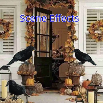 Хэллоуин 2023 Модель Черной Вороны Реалистичная пластиковая статуэтка, привлекающая внимание Имитация поддельной птицы, Компактное домашнее легкое украшение
