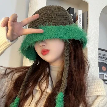 Шляпа-панама в корейском стиле Ins с нишевым ремешком, осенне-зимние модные Теплые повседневные универсальные вязаные пуловеры для женщин и мужчин